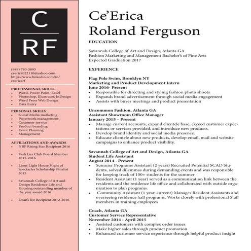 Ce'Erica Roland Ferguson Resume 2016