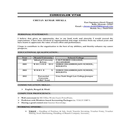 Resume chetan kumar shukla