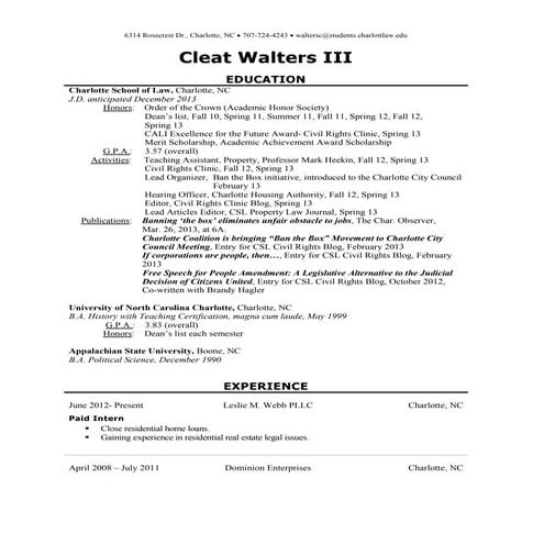 Cwiii resume 1 | DOCX