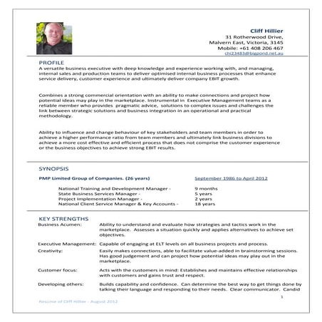 Resume Cliff Hillier 2012