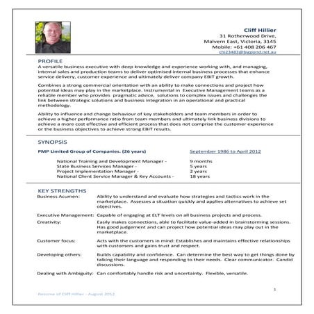 Resume Cliff Hillier 2012