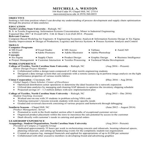 Mitchell Weston's Resume