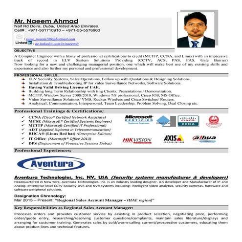 Resume (cv) Naeem Ahmad ELV Engineer