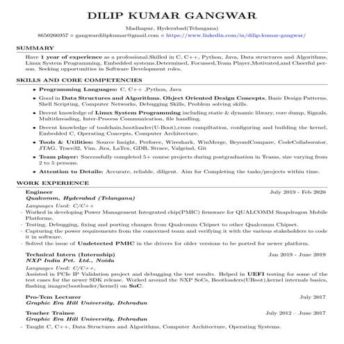 Resume dilip kumar_gangwar