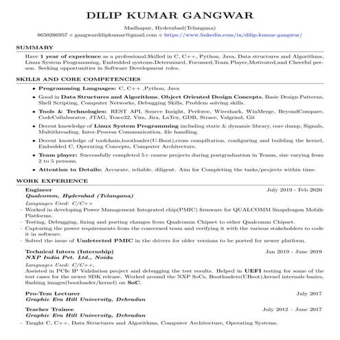 Resume dilip kumar_gangwar