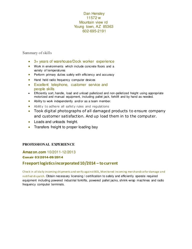 Dock Worker Sample Cover Letter