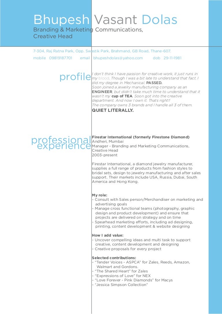resume amp folio of bhupesh dolas branding amp mktg comm resume folio