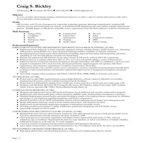 Resume for Craig S Bickley PDF Human Resources Business
