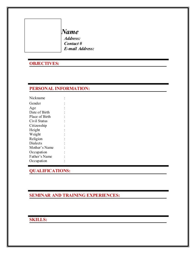 resume format sample of personal information in resume