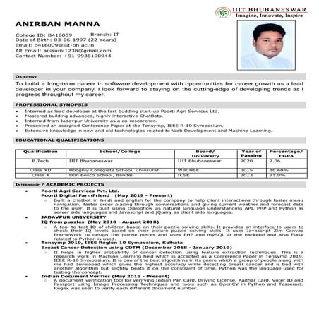 Resume iiit bhubaneswar Anirban Manna