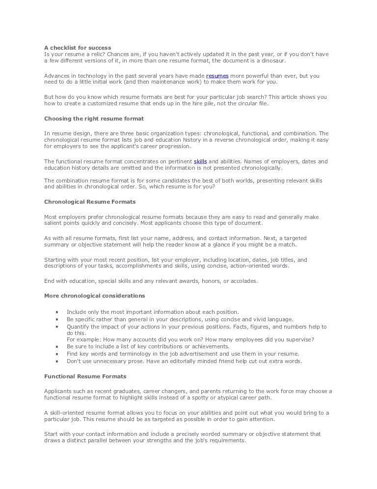 resume formats how to do a work resume