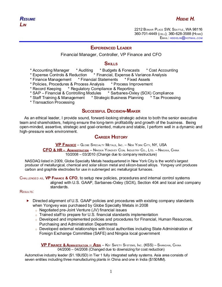 cost accounting resume