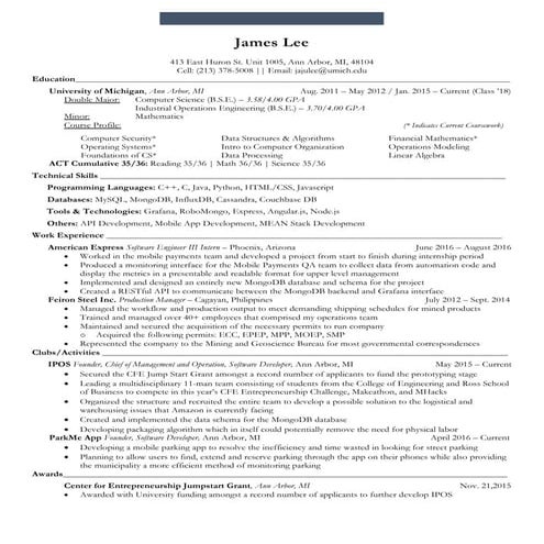 James Lee's Resume - University of Michigan