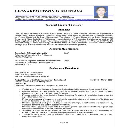Resume Leonardo Edwin Manzana Tdcb Uae | DOC