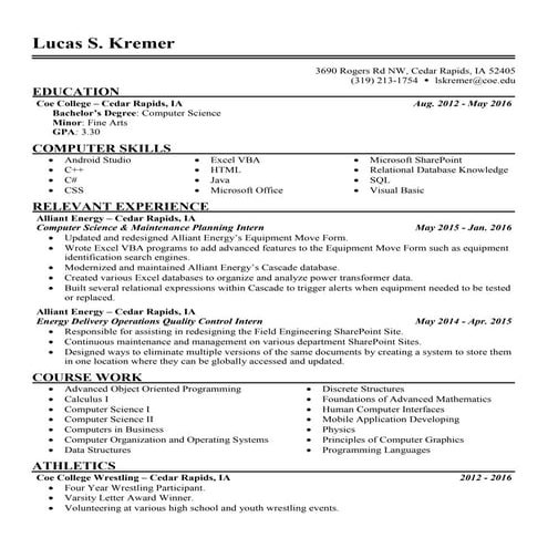 Luke Kremer Resume