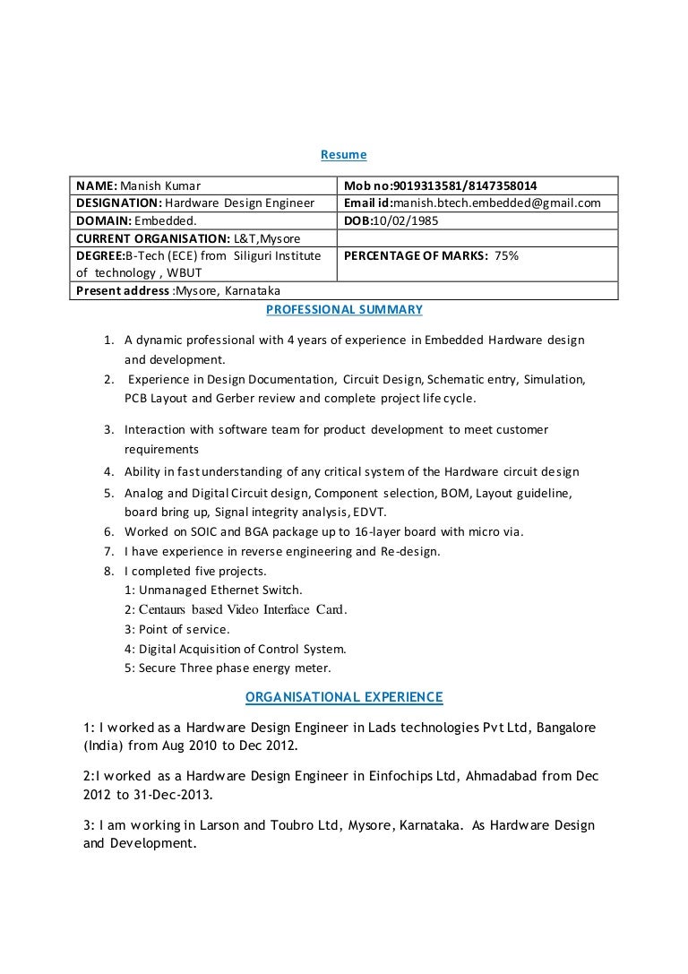 hardware design engineer resumes