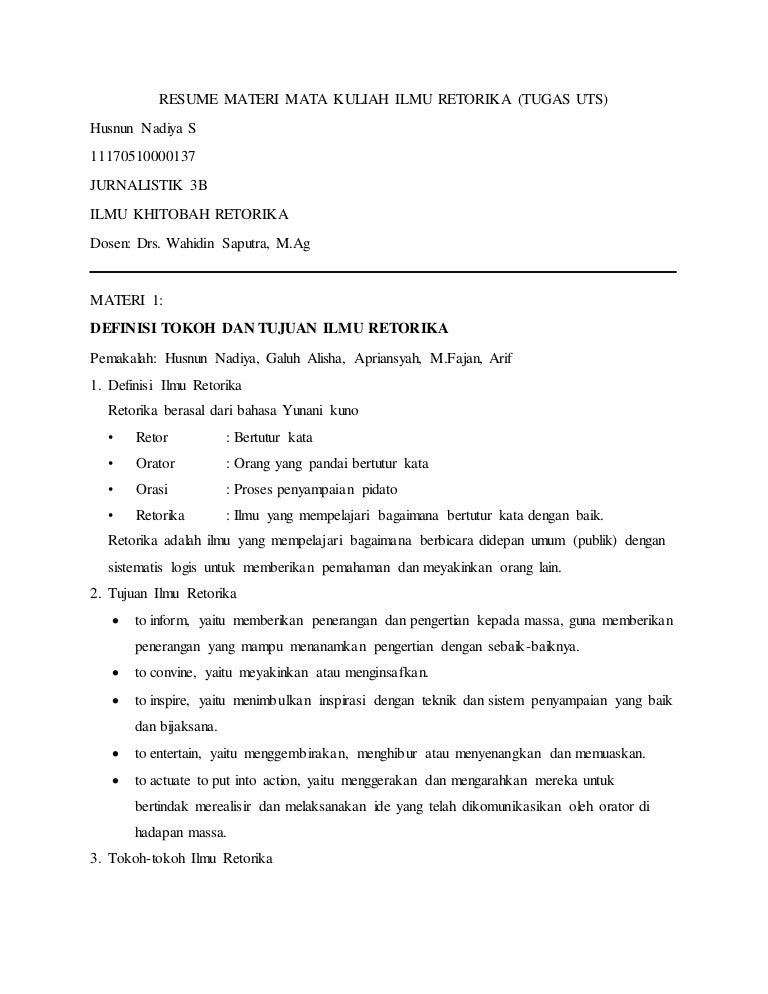 Resume Materi Mata Kuliah Ilmu Retorika Resume Materi Mata Kuliah Ilmu Retorika