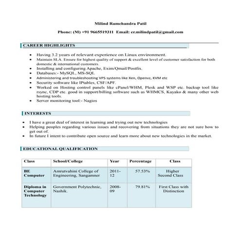 Resume milind patil