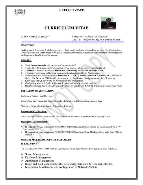 Resume mohanty it executive