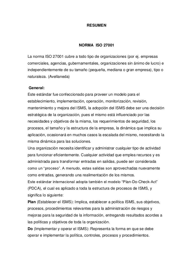 Resumen Norma Iso 27001
