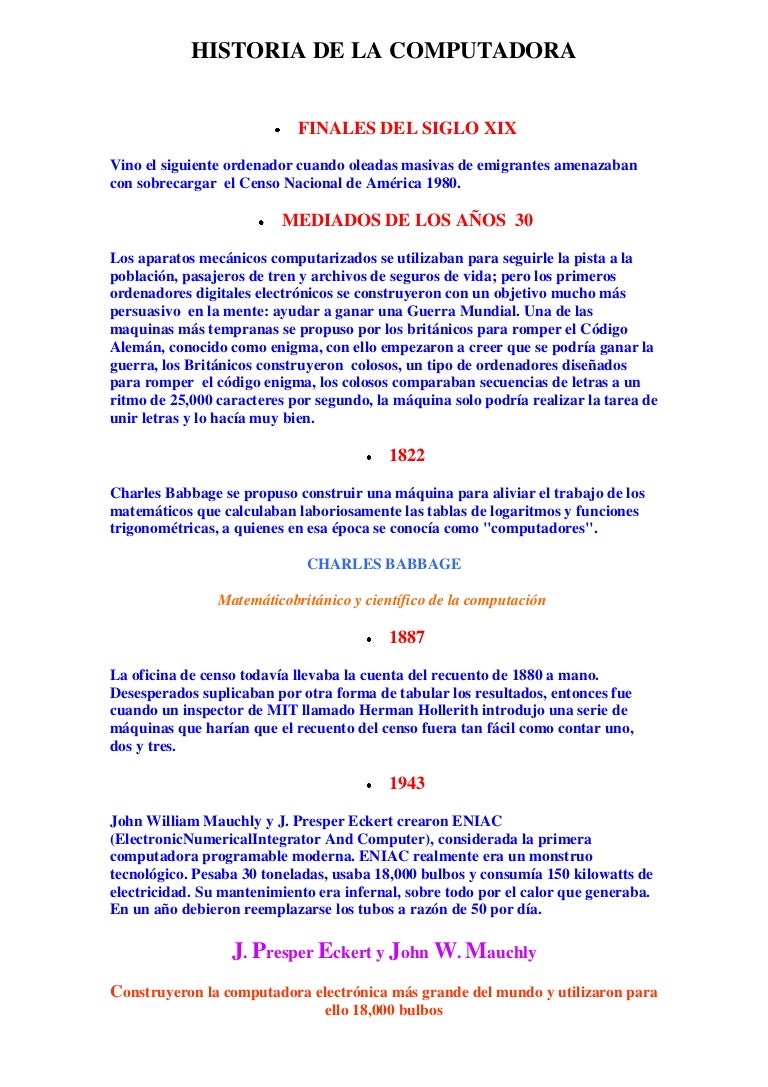 Historia De La Computadora Resumen