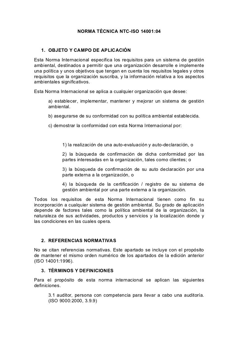 Resumen Norma Tecnica Ntc Iso 14001