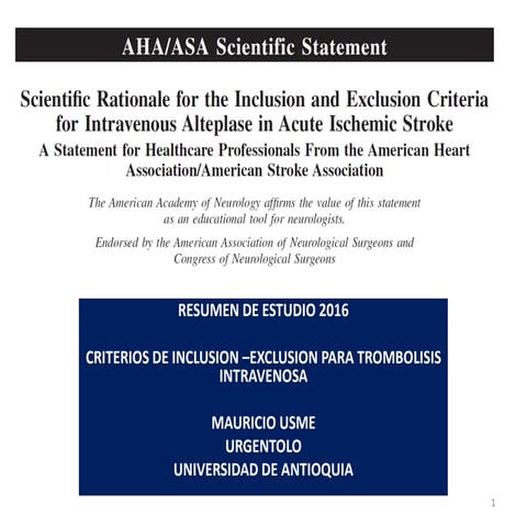 acv isquemico 2016 AHA criterios inclusion y exclusion actualizados