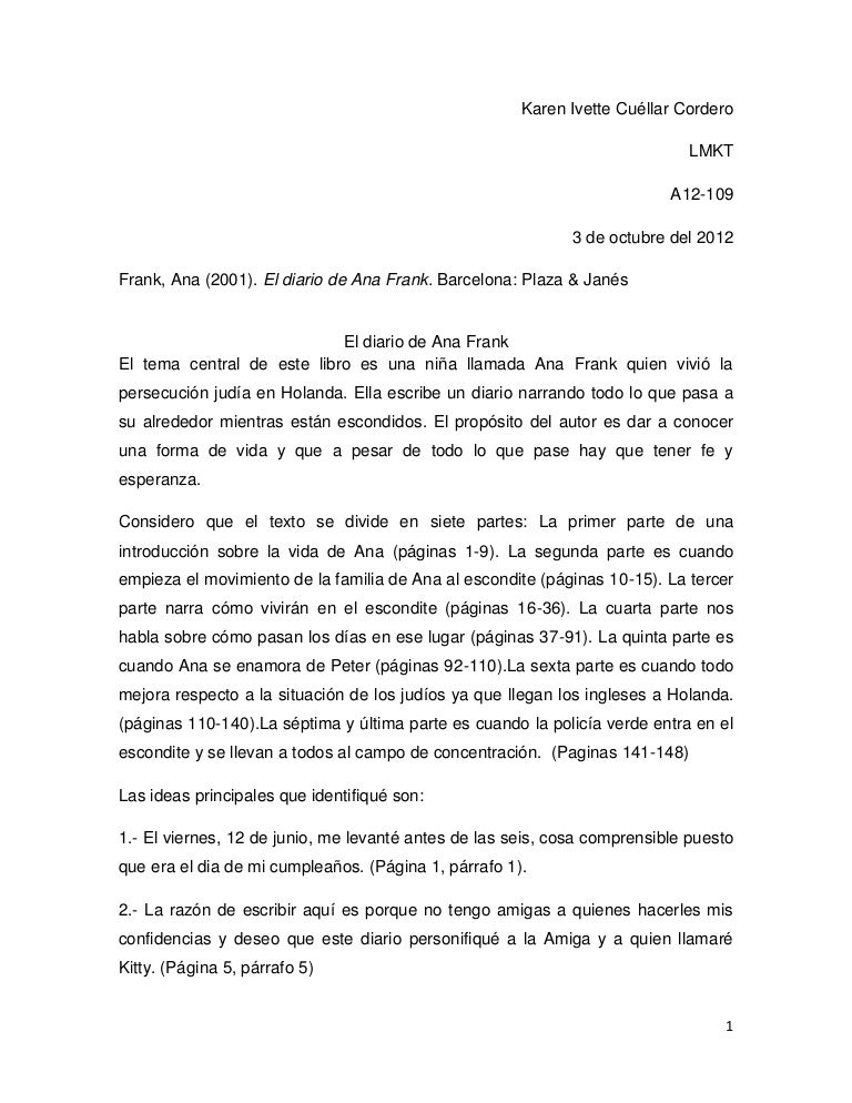 El Diario De Ana Frank Resumen Por Capítulos
