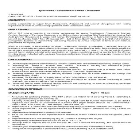 Resume for Purchase & procurement