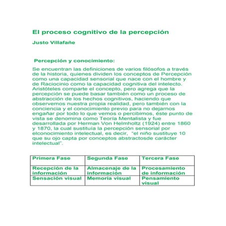 El proceso cognitivo de la Persepcion