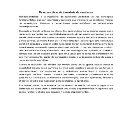 Resumen clase de ingeniería de carreteras