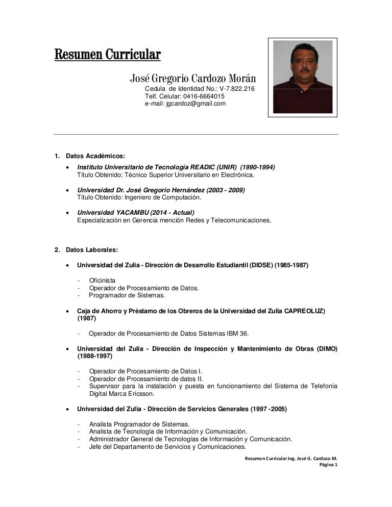Modelo De Resumen Curricular Sencillo - Resumencurriculovitae Josegcardozom 150414222247 Conversion Gate01 Thumbnail 4 
