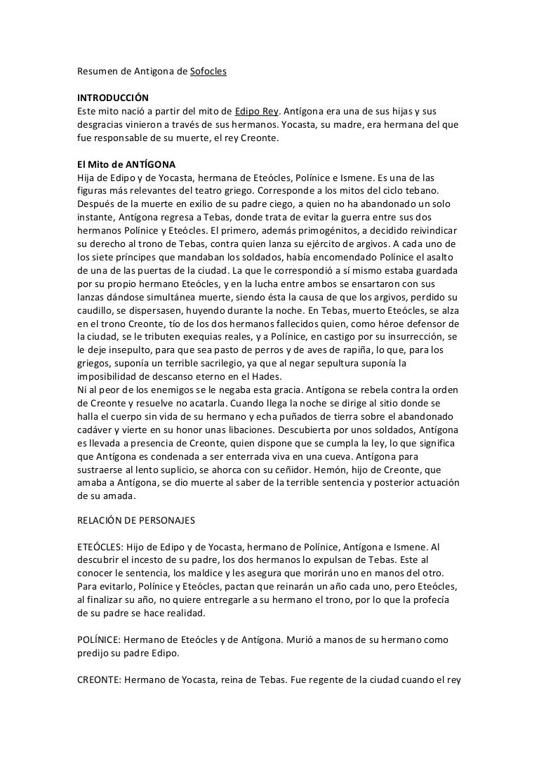 Resumen De Antigona De Sofocles
