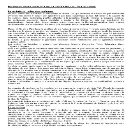 Resumen de breve historia de la argentina romero