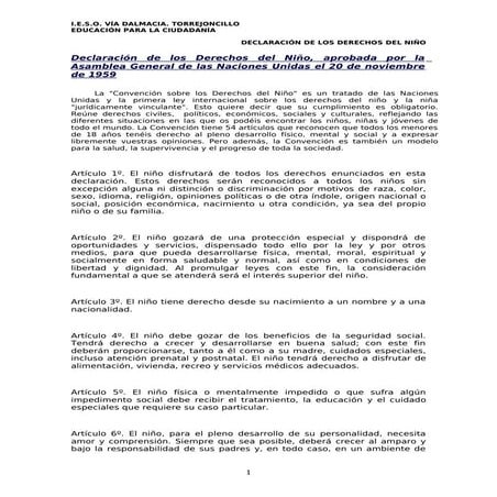 Resumen Declaración de los derechos de los niños