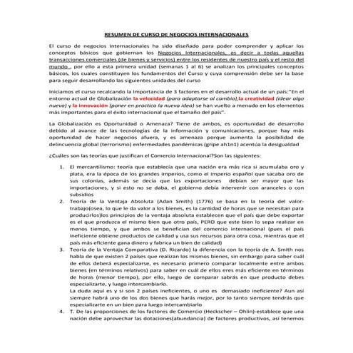 Resumen de curso de negocios internacionales