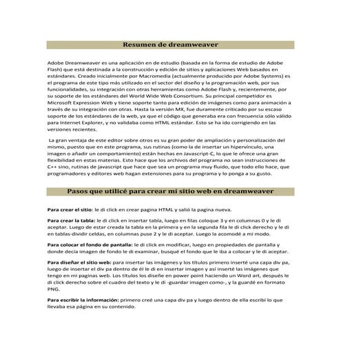 Resumen de dreamweaver