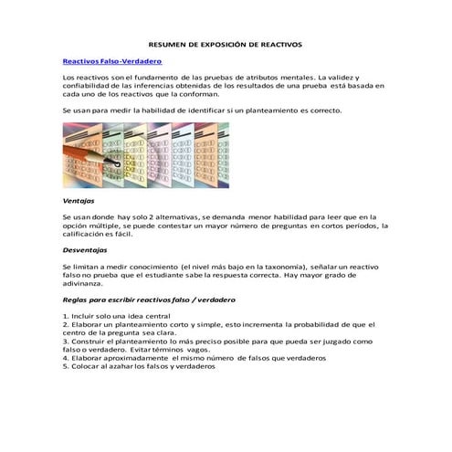 Resumen de exposición de reactivos