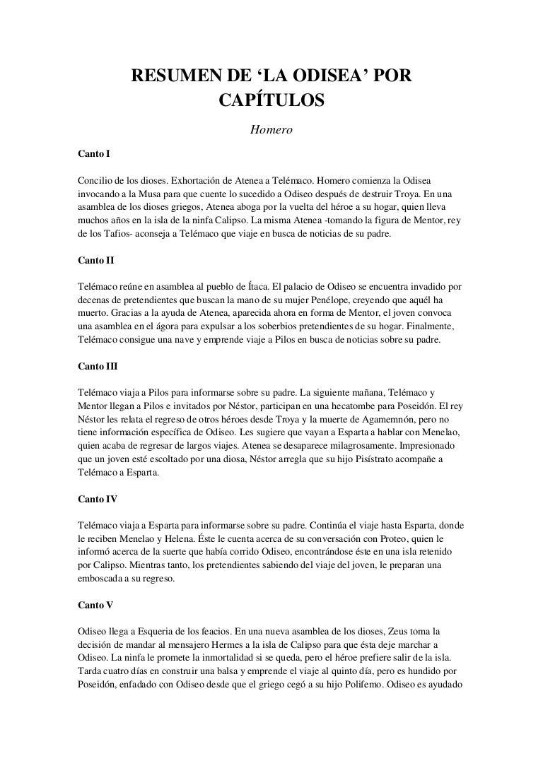 Resumen De La Odisea Por Capítulos