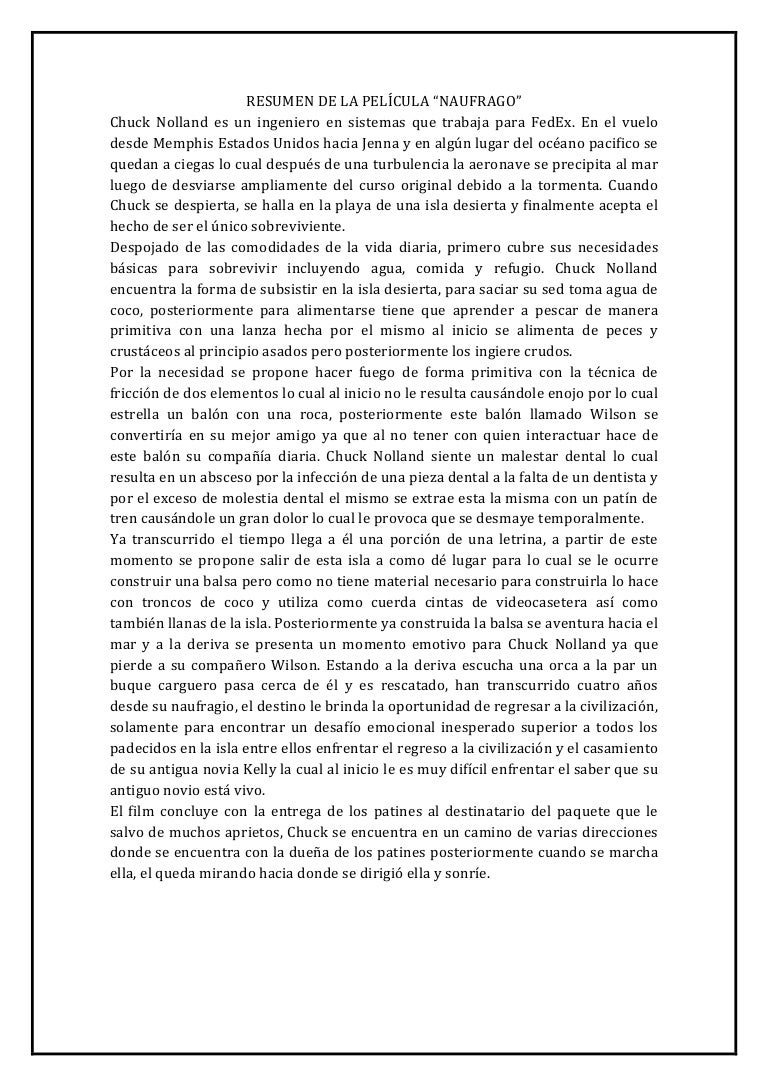 Resumen De La Pelicula Naufrago