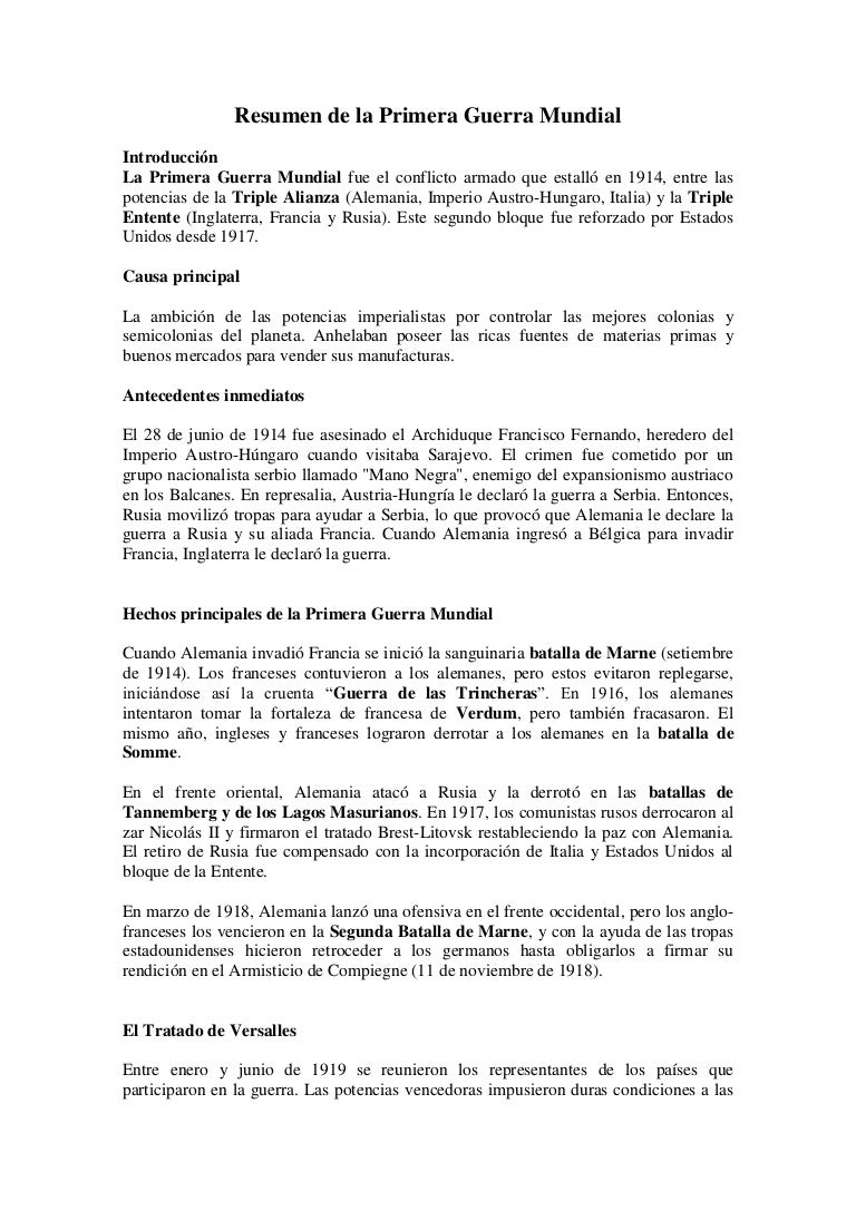 Resumen De La Primera Guerra Mundial
