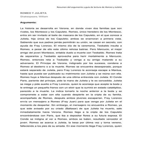 Resumen del argumento de romeo y julieta