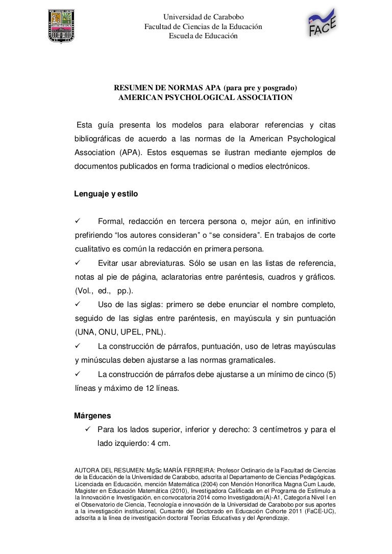 Resumen De Las Normas Apa Face Uc