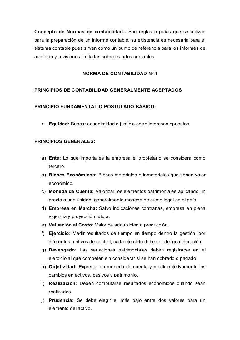 Resumen De Los Principios De Contabilidad Generalmente Aceptados