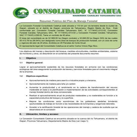 Resumen del pgmf consolidado catahua 2018 | PDF