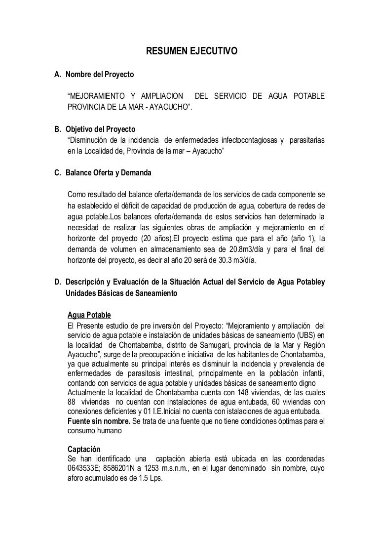resumen ejecutivo de agua y saneamiento que es un resumen ejecutivo