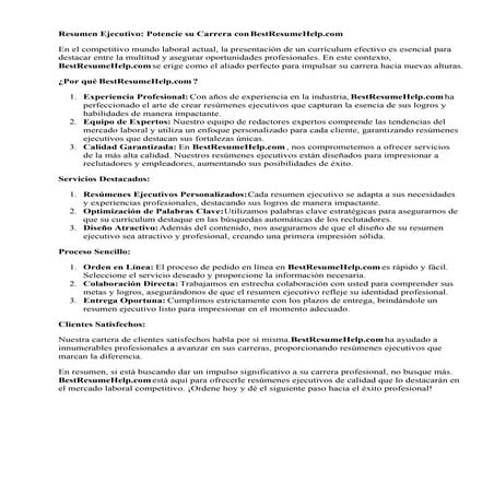 Resumen Ejecutivo. Resumen Ejecutivo: Potencie su