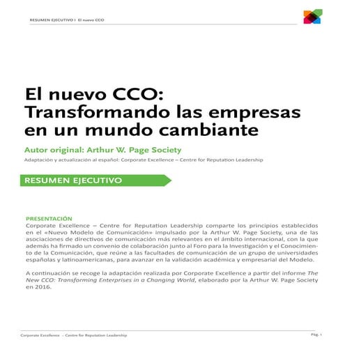 Resumen Ejecutivo. El nuevo CCO: Transformando las empresas en un mundo cambiante