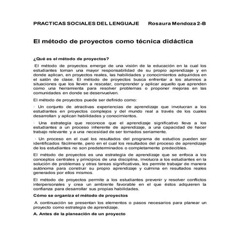 Resumen EL METODO DE PROYECTOS COMO TECNICA DIDACTICA