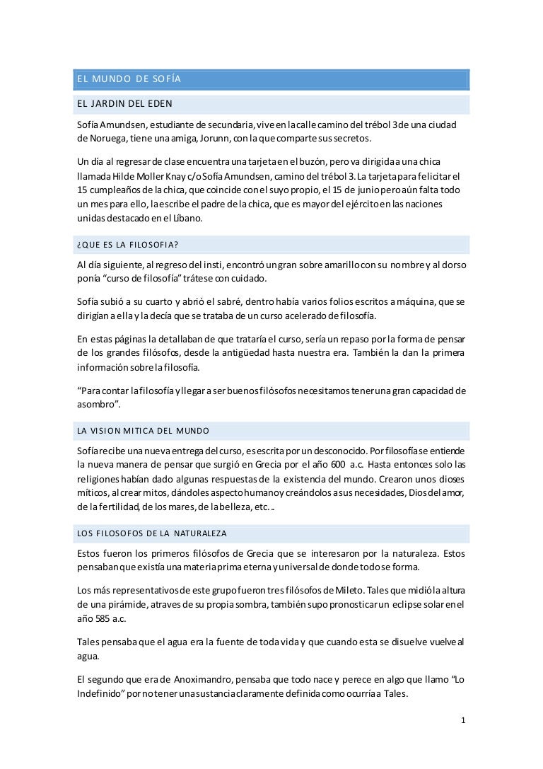 Resumen El Mundo De Sofia